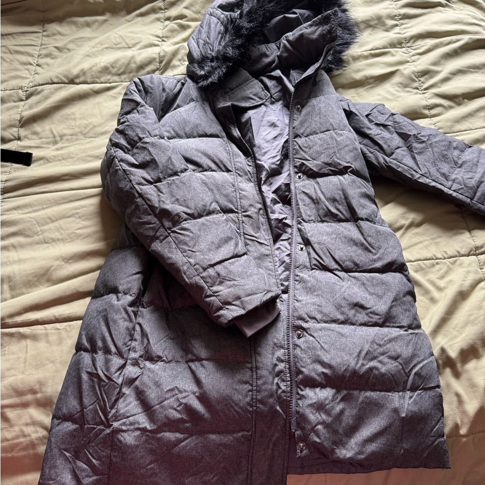 Women's Lands End Gray Puffer Coat